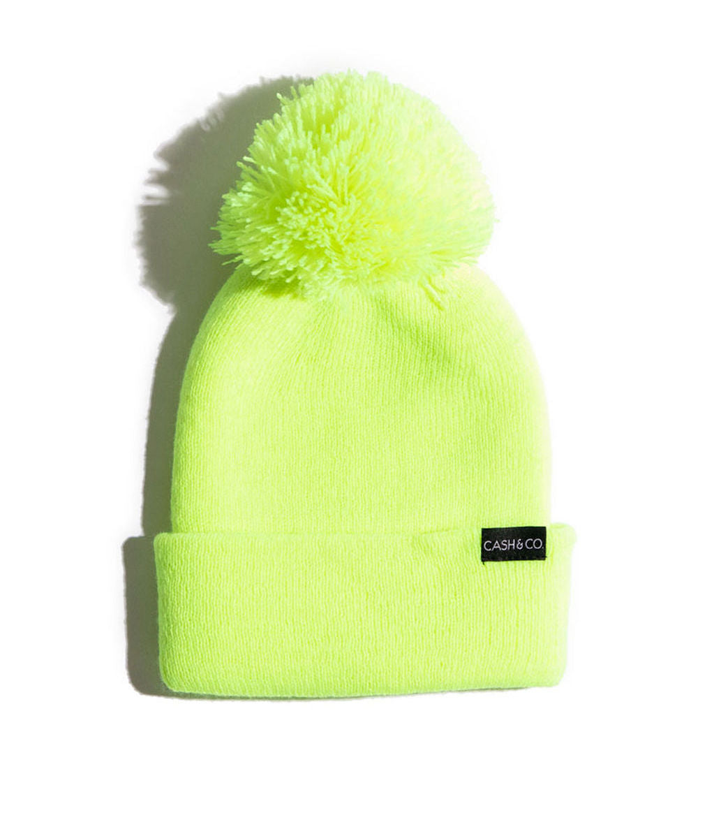 Vibrant Lime Knit  cashmere Pom-Pom Beanie for women Louise Knit Beanie with Finn Raccoon Fur Pom Pom in Lime  main image 2